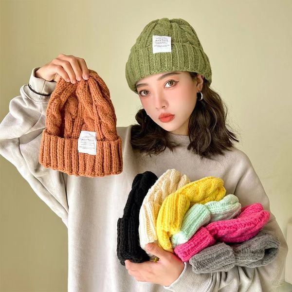 Chapéus de aba larga gorro de inverno para mulheres gorro de malha moda manter quente lã casal senhora fio malha torção fria gorro feminino 230801