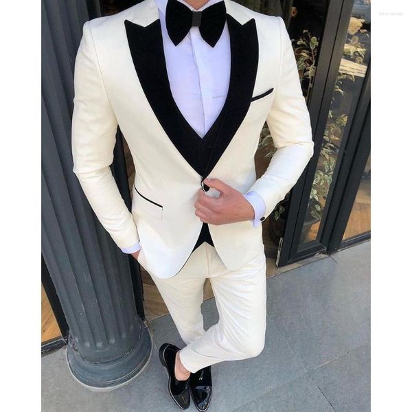 Trajes para hombre, traje para hombre de tres piezas (chaqueta, pantalones, chaleco), traje para ocasión Formal, trajes de Terno con solapa en pico negro Beige, hechos a medida 2023