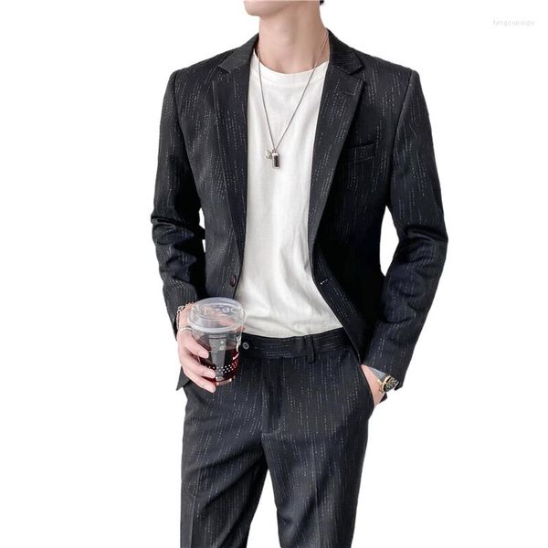 Erkek Suits 2023 Dış Ticaret (Takım Pantolon) İki Parçalı Slim Fit Stripes İngiliz Moda Sıradan İş Retro Akşam Elbisesi