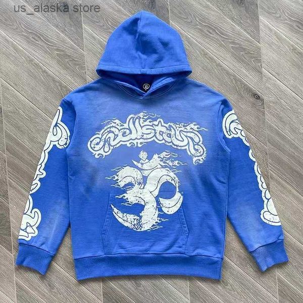 Erkek Hoodies Sweatshirts Blue Hellstar Hellsstar Hoodie Flame Mektup Baskı Hellstar Yüksek Sokak Hip Hop Yüksek Kaliteli Erkek Kadın Hoodies Spor Giyim Gerçek Fotoğraf T230731