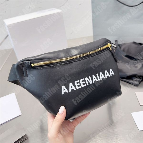 Bolsa de cintura masculina de couro feminina casual pochete preto e branco letras clássicas moda bolsa de cinto travesseiro bolsa de cintura com zíper bolsas de peito