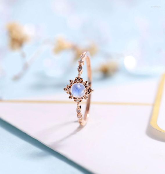 Кластерные кольца Сплошные 14K Розового золота Vantage Moonstone Diamond Обетованное кольцо Аннуверсэр подарок для женщин