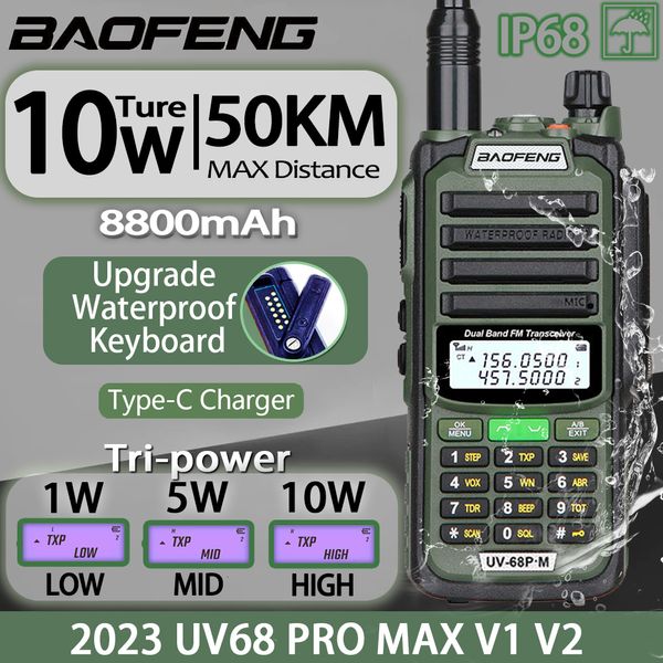 Walkie Talkie Baofeng Profissional À Prova D' Água UV68 Pro Max V2 Atualização 10W Potente Banda Dupla VHF UHF Rádios de Duas Vias UV9R UV5R UV16 230731