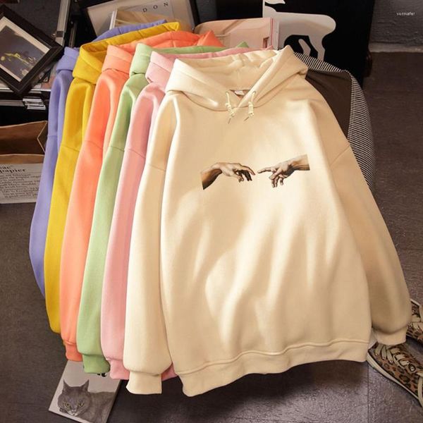 Damen-Kapuzenpullover, übergroß, langärmelig, lockerer Fleece-Kapuzenpullover, Übergröße, Sweatshirt, Stoff, Herbst-Kunsthände, bedruckte Sweatshirts