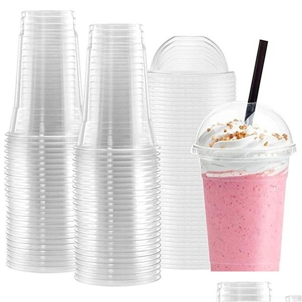 Bicchieri usa e getta Cannucce Sts 100Pcs Set 450Ml di plastica con coperchi a cupola per bevande fredde ghiacciate Caffè Tè Frullati Soda Acqua Party Cup Ta Dhfkd