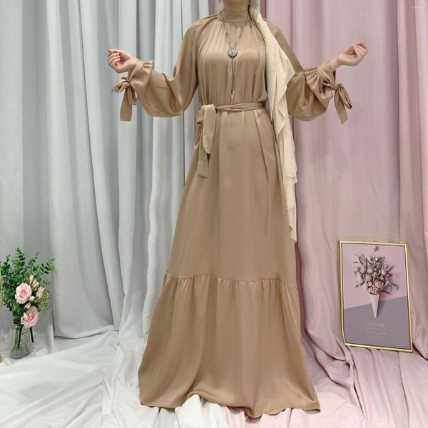 Ethnische Kleidung Eid Khaki Satin Abayas für Frauen Dubai Abaya Türkei muslimische Mode schlicht Hijab Kleid Islam pakistanische Kleidung afrikanische Kleider