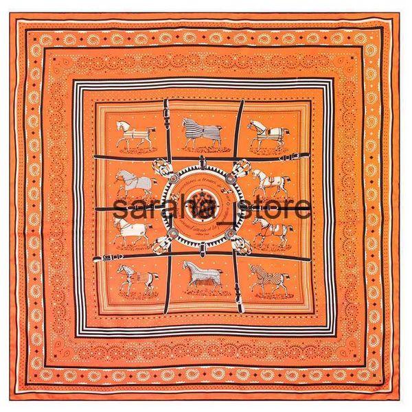 Schals 90 cm Handgerollter Saum Paisley Pferd Twill Seide Quadrat Schal Frauen Schal Marke Hijab Schal Foulard Kopf Schals Design Bandana J230801