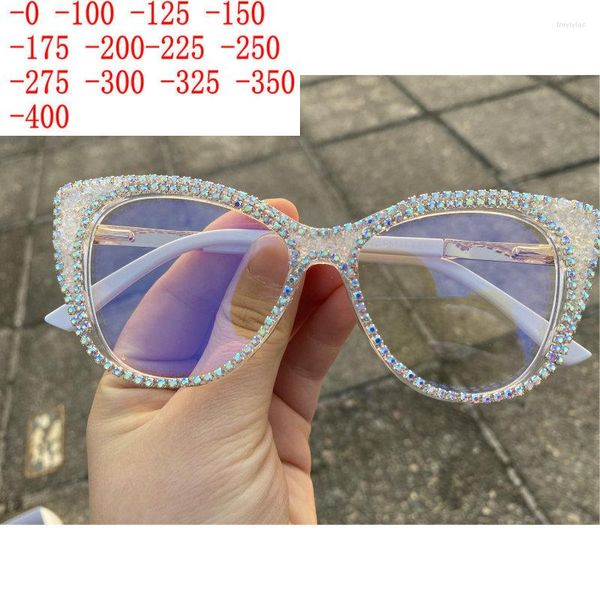Óculos de sol Mincl Diamante Brilhante Strass Miopia Óculos Para Mulheres Crystal Cat Eye Clear Blue Light Blocking Prescription Reader XN
