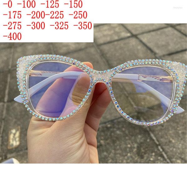 Occhiali da sole Mincl Sparkling Diamond Rhinestone Miopia Occhiali da donna Crystal Cat Eye Clear Blue Light Blocking Prescription Reader XN