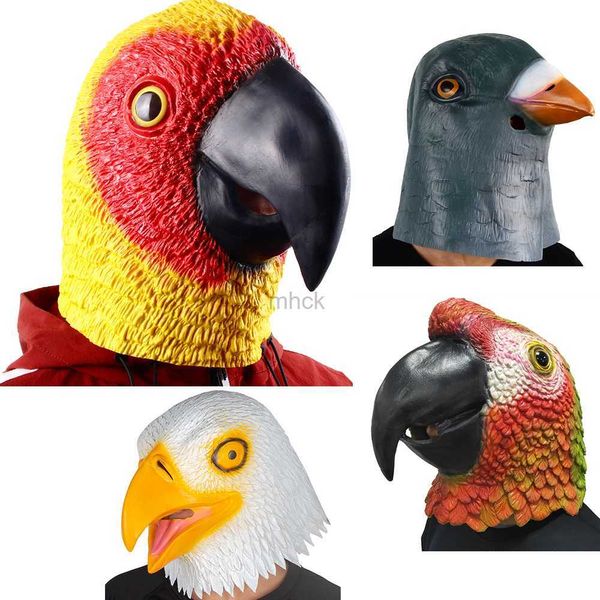 Maschere per feste Novità Maschera per pappagalli Cappuccio in lattice Animale Aquila Piccione Uccello Casco Costume di Halloween Carnevale Cosplay Party Zoo Masquerade Puntelli HKD230801