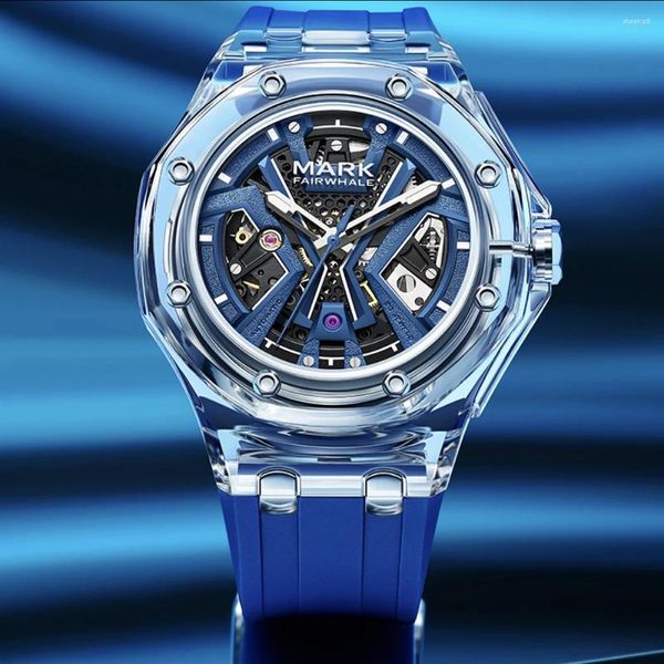 Orologi da polso Mark Fairwhale Luxury Fashion Orologi Uomo Sport Cinturino in silicone blu Orologio da polso meccanico automatico impermeabile Mans Reloj