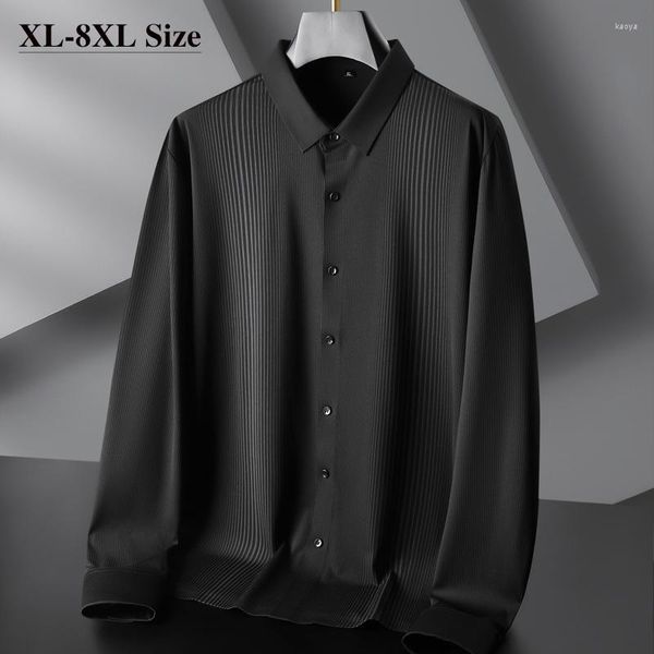 Camisas Casuais Masculinas Tamanho Grande Clássico Listrado Manga Longa Campo Outono Masculino Elástico Escritório Corporativo Formal Tops Cor Sólida Masculino 8XL