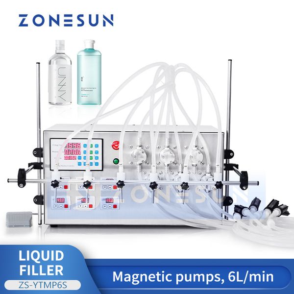 ZONESUN Máquina semiautomática de enchimento de líquidos Enchedor de garrafas Bomba de acionamento magnético Água Suco Embalagem de bebidas Equipemnt ZS-MP5000