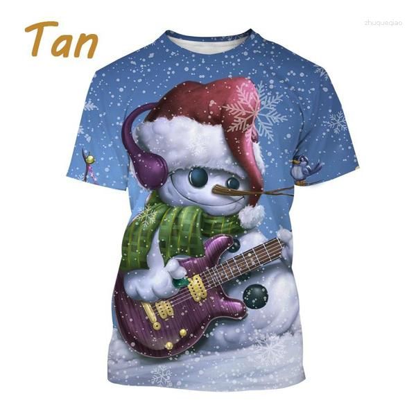 Camiseta Masculina 2023 Inverno Boneco de Neve Natal Impressão 3D Manga Curta Moda Casual Estilo Harajuku TopT-shirt