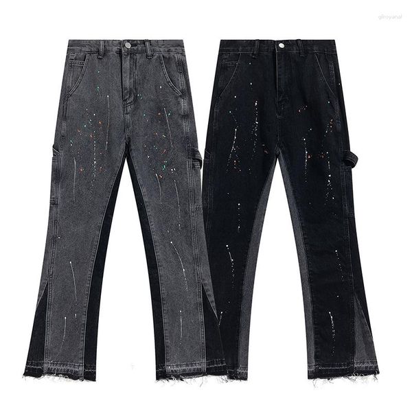 Jeans da uomo stile casual hip-hop high street sfilacciato vecchio lavato con inchiostro spruzzato lacca uomini e donne all'ingrosso uguali