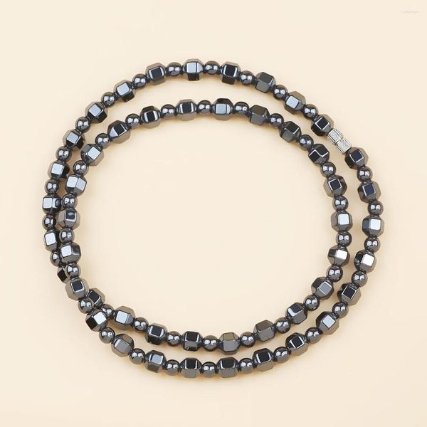 Catene HGKLBB Collana da uomo geometrica nera Squrae Facet Perline rotonde Moda Accessori per gioielli in pietra di ematite naturale neutra