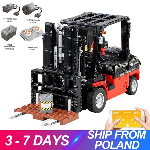 Diecast Model Ploms King 13106 Городские машиностроительные машины RC Forklift Truck Compatible Brane Blocks Blocks Bricks Toys Gire 230731