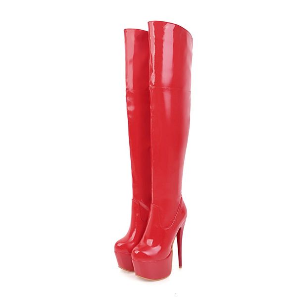 Сапоги сексуальные сапоги с высокими бедрами для женской платформы Feetish Shoes Lady High Heels на коленях красные белые кожаные зимние длинные ботинки 230801