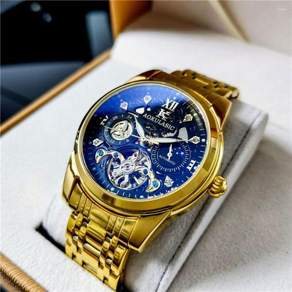 Relógios de pulso AOKULASIC Reloj Hombre Classic Brand Men's Watch Luxury Mechanical Fashion Hollow Relogio Masculino 2023