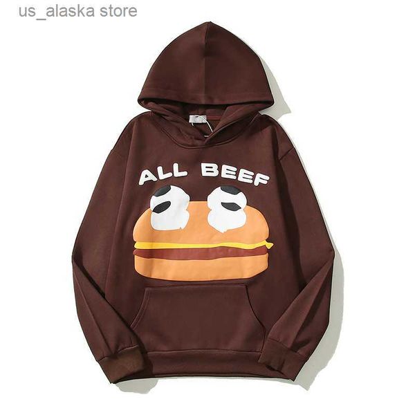 Herren Hoodies Sweatshirts Cartoon Face Hamburger Print Mit Kapuze Fleece Hoodies Männer Streetwear Stranger Things Lose Übergroße Pullover Sweatshirts T230731