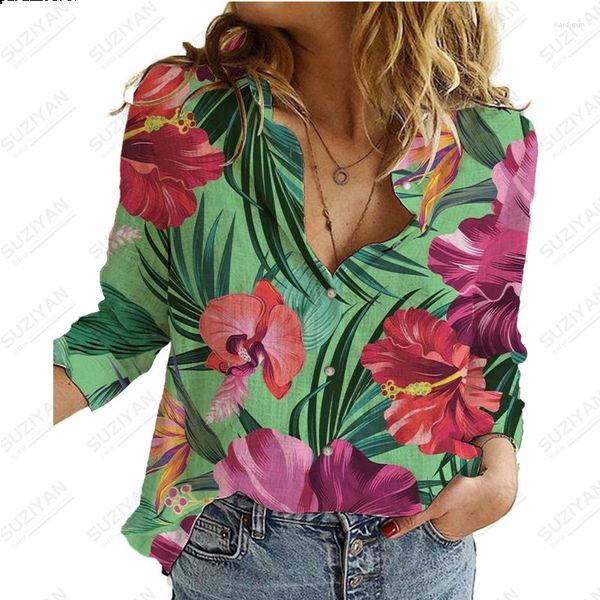 Camicette da donna Primavera Autunno Camicia a maniche lunghe Hawaii Flamingo Stampa 3D Top cardigan con bottoni a polo casual personalizzato