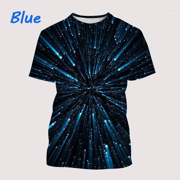 Camisetas masculinas 2023 masculinas/femininas com estampa 3D céu estrelado camiseta de manga curta colorida hipnótica Vertigo