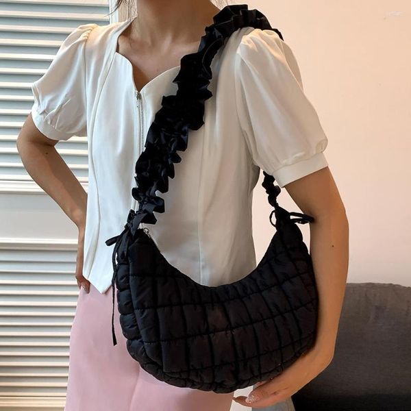 Sacos de noite designer acolchoado xadrez nylon plus algodão crossbody para mulheres 2023 moda plissada alça de ombro bolsas de viagem e bolsas