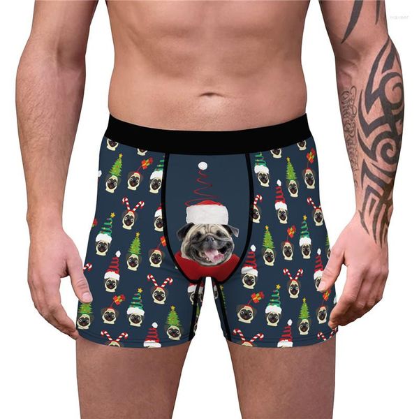 Mutande Mens Xmas Underwear 3D Christmas Cani Alberi Regali Candy Stampato Boxer divertenti Slip Novità Boxer Mutandine umoristiche