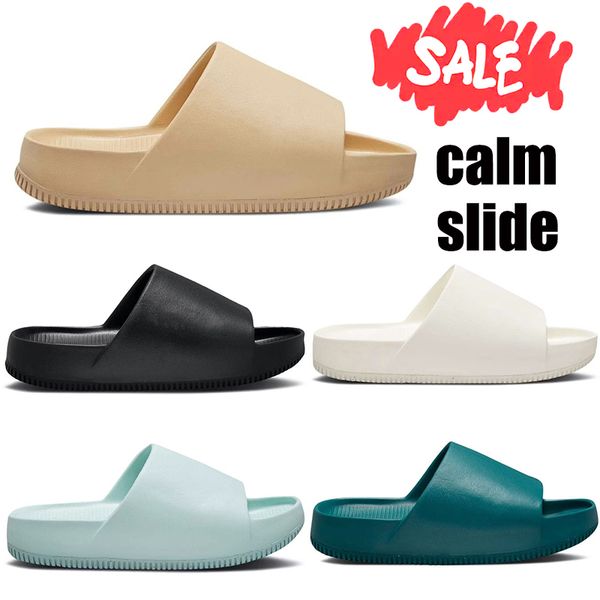 2023 Hausschuhe Calm Slide Sandalen mit Box Modedesigner Sandalen Segel Geode Teal Jade Eis Sesam Schwarz Outdoor Strand Herren Damen Slipper Sliders