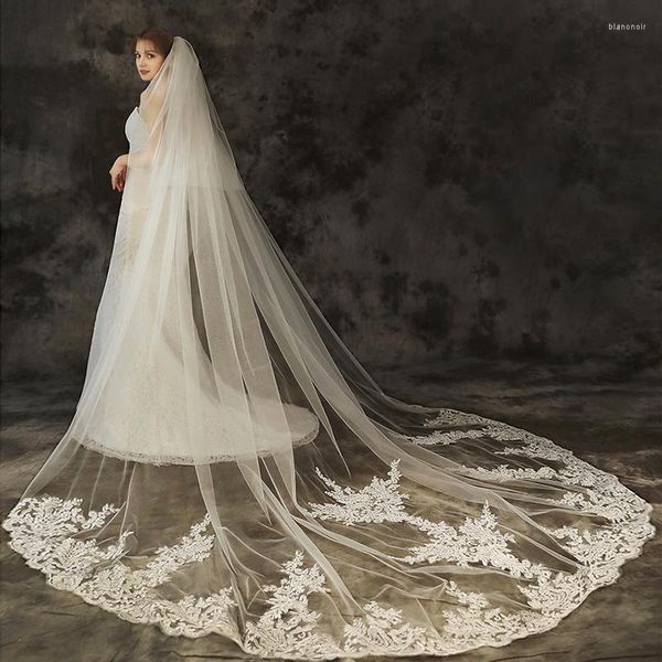 Veli da sposa Due strati Appliqued 3 metri di lunghezza Cattedrale di pizzo Bianco avorio Velo da sposa Accessorio da sposa Velos De Novia con pettine in metallo