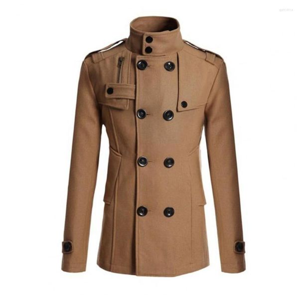 Trench Coats Masculino Jaqueta de Negócios Casaco Casual Work Blusão Sólido Cor de Inverno Vestir Masculino Externo de Lã Sobretudo Formal Abotoado Duplo