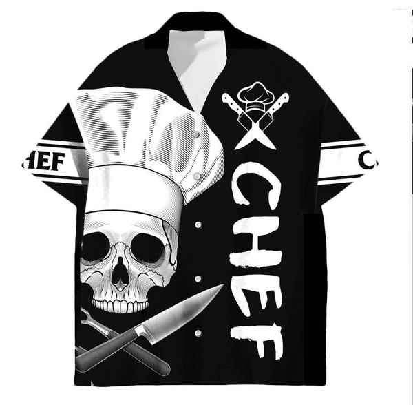 Camisas casuais masculinas Trabalhador de cosplay Artes culinárias Cozinha Master Chef Tatuagem Impressão 3D Streetwear de verão Retro Havaiano Mangas curtas X2