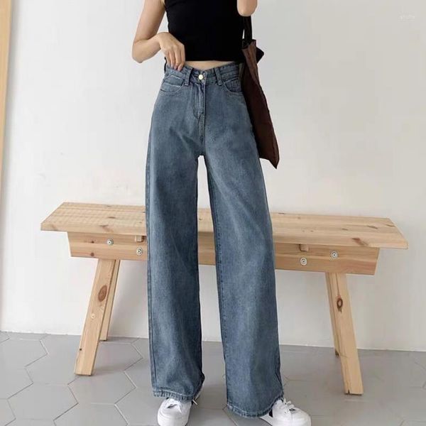 Jeans da donna a vita alta da donna Summer Sag allentato dimagrante dritto gamba larga versione coreana Mopping pantaloni larghi Streetwear