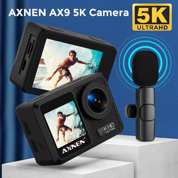 Câmeras de vídeo de ação esportiva Original AX9 5K Câmera 4K 60fps EIS 24MP com microfone sem fio Touch Screen Controle remoto 230731