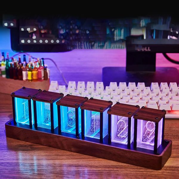 Relógios de mesa de mesa Nixie Tube Clock colorido LED digital alimentado por USB Display grande para decoração de quarto 230731