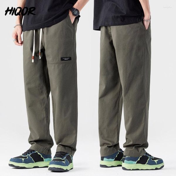 Herrenhosen HIQOR Männer Solide Baggy Frühling Lose Elastische Baumwolle Jogginghose Casual Hose Mann Mode Y2K Gerade ArmyGreen Schwarze Hose