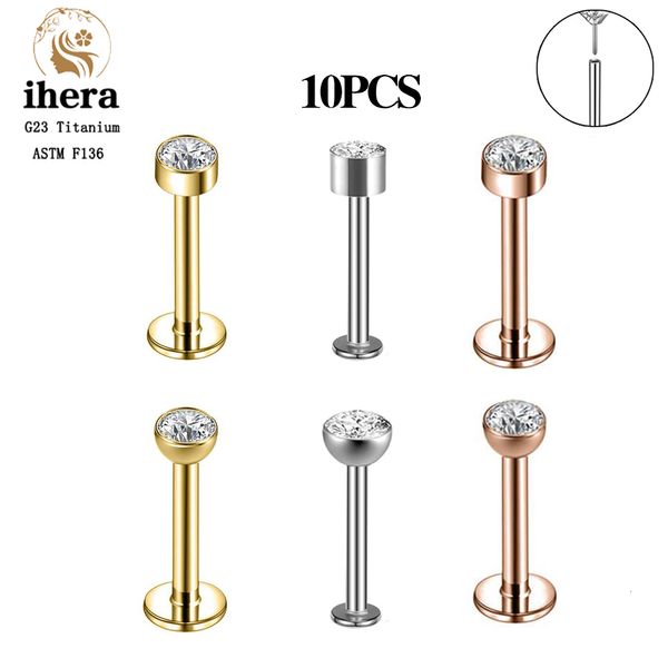 Umbigo sino botão anéis 10 pçs 20/18/16g g23 cor de ouro labret piercing no nariz orelha tragus hélice cartilagem piercing brincos corpo jóias 230731