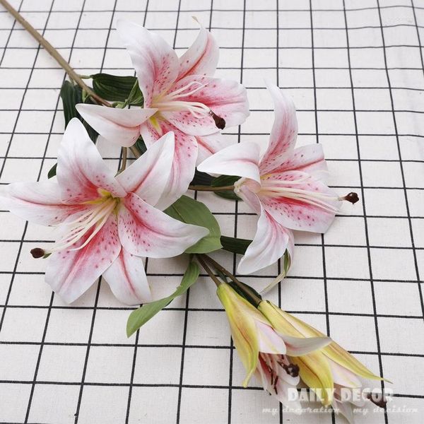 Flores decorativas 12 pçs/lote! Atacado 3D Real Touch 97 cm de comprimento 5 cabeças lírio artificial casamento grande