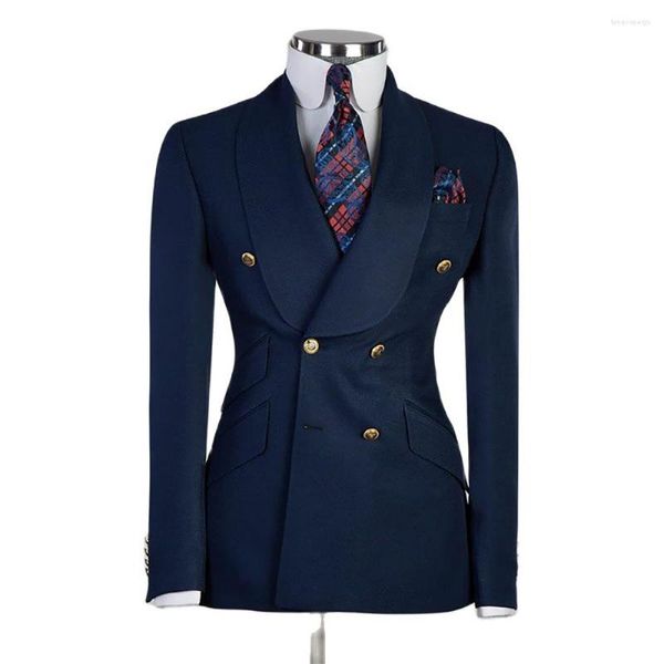 Abiti da uomo Uomo Blazer Wedding Groomsmen Scialle blu scuro Risvolto Abiti regolari Moda Giacca di lusso Cappotto Slim Fit One Piece Hombre