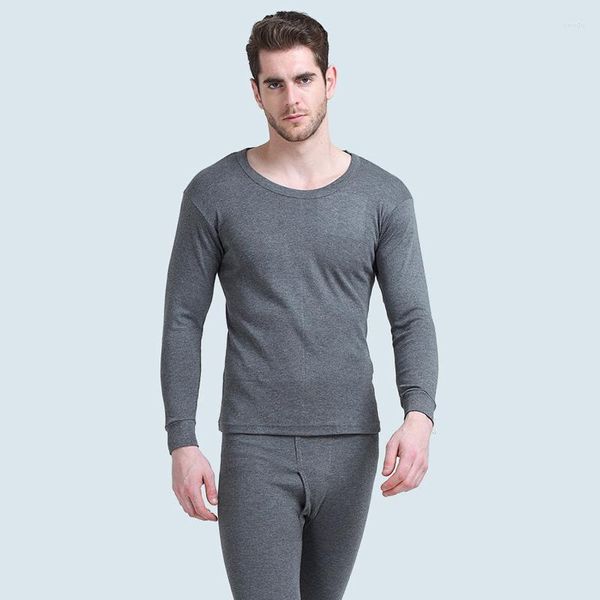 Roupa interior térmica masculina Conjunto longo Johns cor sólida 2023 outono inverno manter ternos quentes lã fina masculina casual homewear