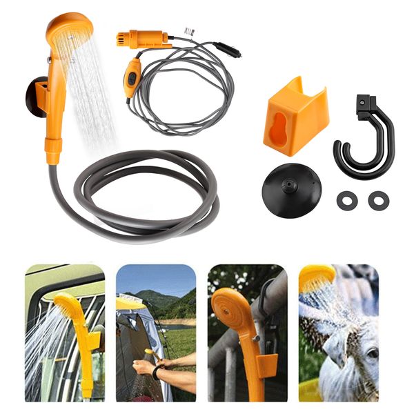 Cabeças de chuveiro de banheiro lavadora de carro portátil 12V chuveiro de acampamento DC chuveiro de carro de alta pressão lavadora de energia bomba elétrica para acampamento ao ar livre viagem animal de estimação 230731