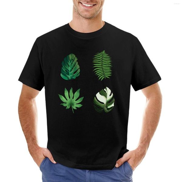 Regatas masculinas Leaves T-shirt preta Camiseta masculina de manga curta Camisas masculinas casuais estilosas