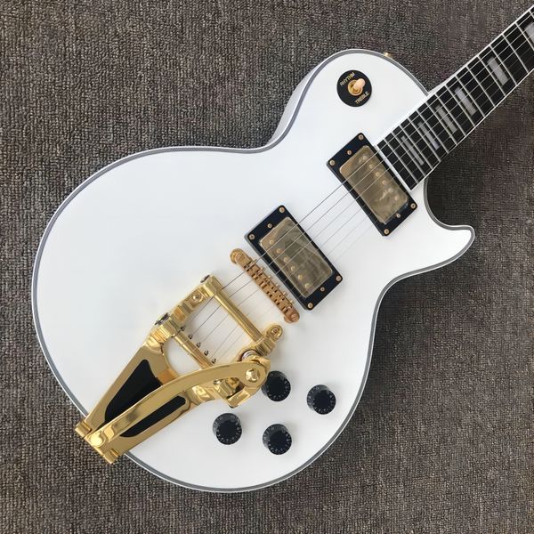 Miglior negozio personalizzato, Caston White Card Big Jazz Electric Guitar, Rosewood Taston, Accessori dorati, Spedizione gratuita