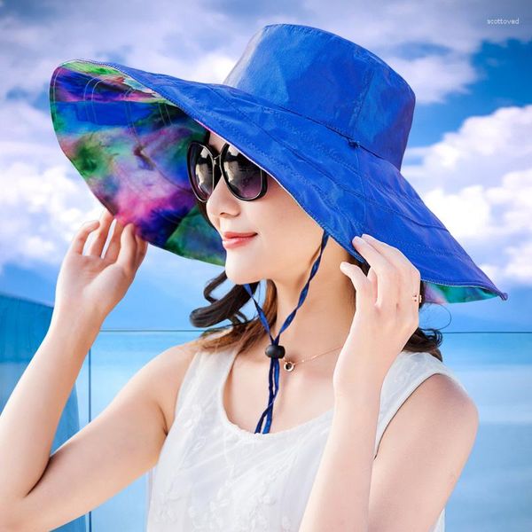 Cappelli a tesa larga Cappello da sole Protezione estiva coreana da donna Protezione da spiaggia pieghevole da donna Protezione alla moda anti-UV Cappellini da viaggio all'aperto casual H249