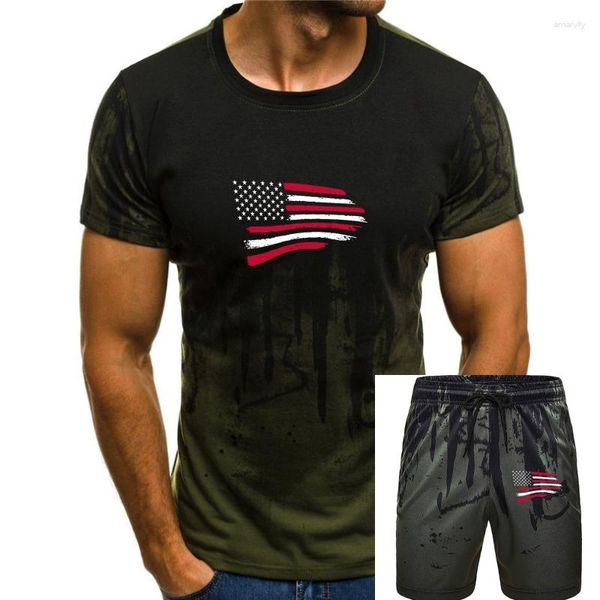 Erkeklerin izleri ince kırmızı çizgi vatansever itfaiyeci ABD bayrak tişört