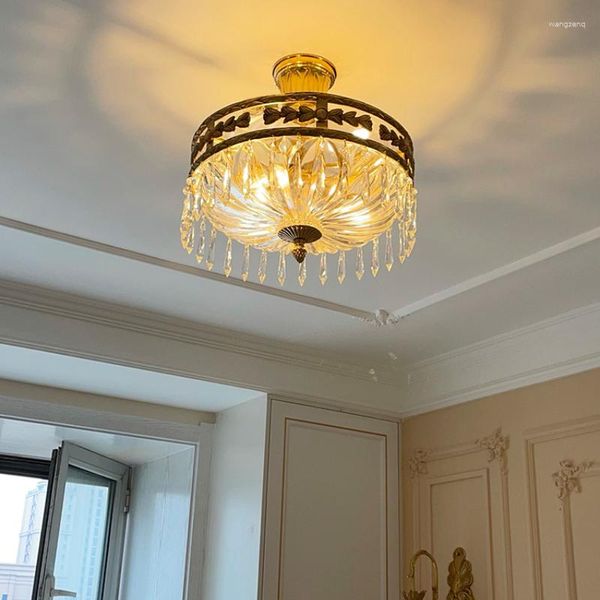 Luminárias pendentes luminária de teto de cobre puro villa restaurante de luxo quarto corredor de estudo vidro cristal