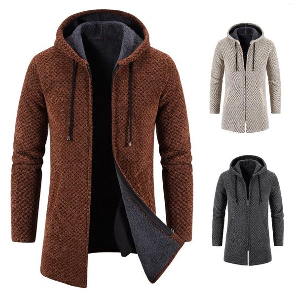 Jaquetas masculinas jaqueta longa inverno suéter cardigã primavera com capuz malha frio casaco com zíper elegante Y2K Hombre casaco de lã
