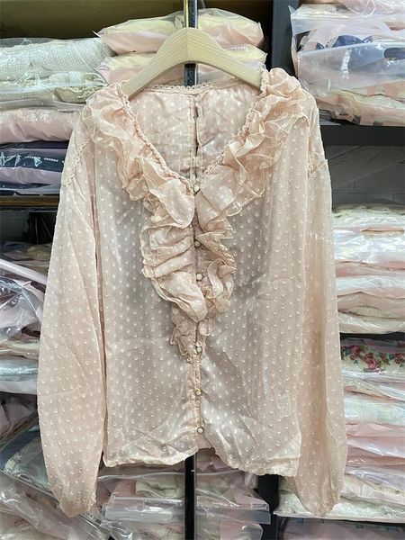 Blusas Femininas PROMOÇÕES Japão Liz Lisa Camisa Chiffon Transparente Mesh Renda Blusa Babado Jacquard Ponto Camisas Manga Longa