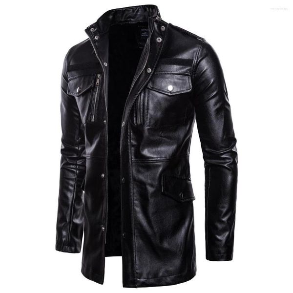 Jaquetas masculinas masculinas street longo blusão 2023 alta qualidade sobretudo casaco motocicleta jaqueta de couro do plutônio masculino casual tamanho asiático