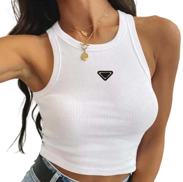 Hot Summer White Women T-Shirt Top Tees Crop Top Ricamo Spalla sexy Canotta nera Canotta casual senza maniche Backless Top Camicie Designer Solid Vest